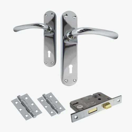 Palace Lever And Lock On Backplate Bathroom Door Handle Set - Polished Chrome (122270)