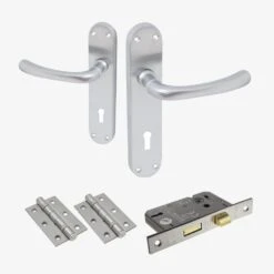 Palace Lever And Lock On Backplate Bathroom Door Handle Set - Satin Chrome (122265)