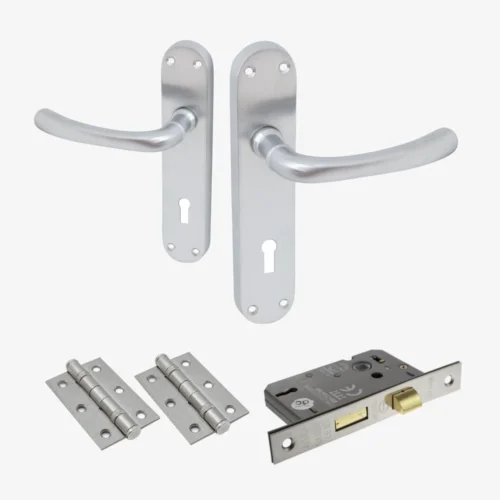 Palace Lever And Lock On Backplate Bathroom Door Handle Set - Satin Chrome (122265)