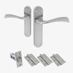 Scimitar Lever On Backplate Fire Door Handle Set - Satin Chrome (122294)