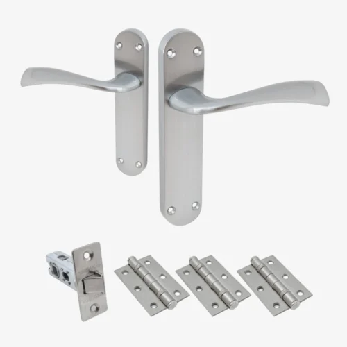 Scimitar Lever On Backplate Fire Door Handle Set - Satin Chrome (122294)