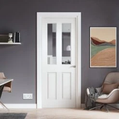 White Internal Primed Lifestyle Textured Square Top 2 Light Clear Glass Door (118973)