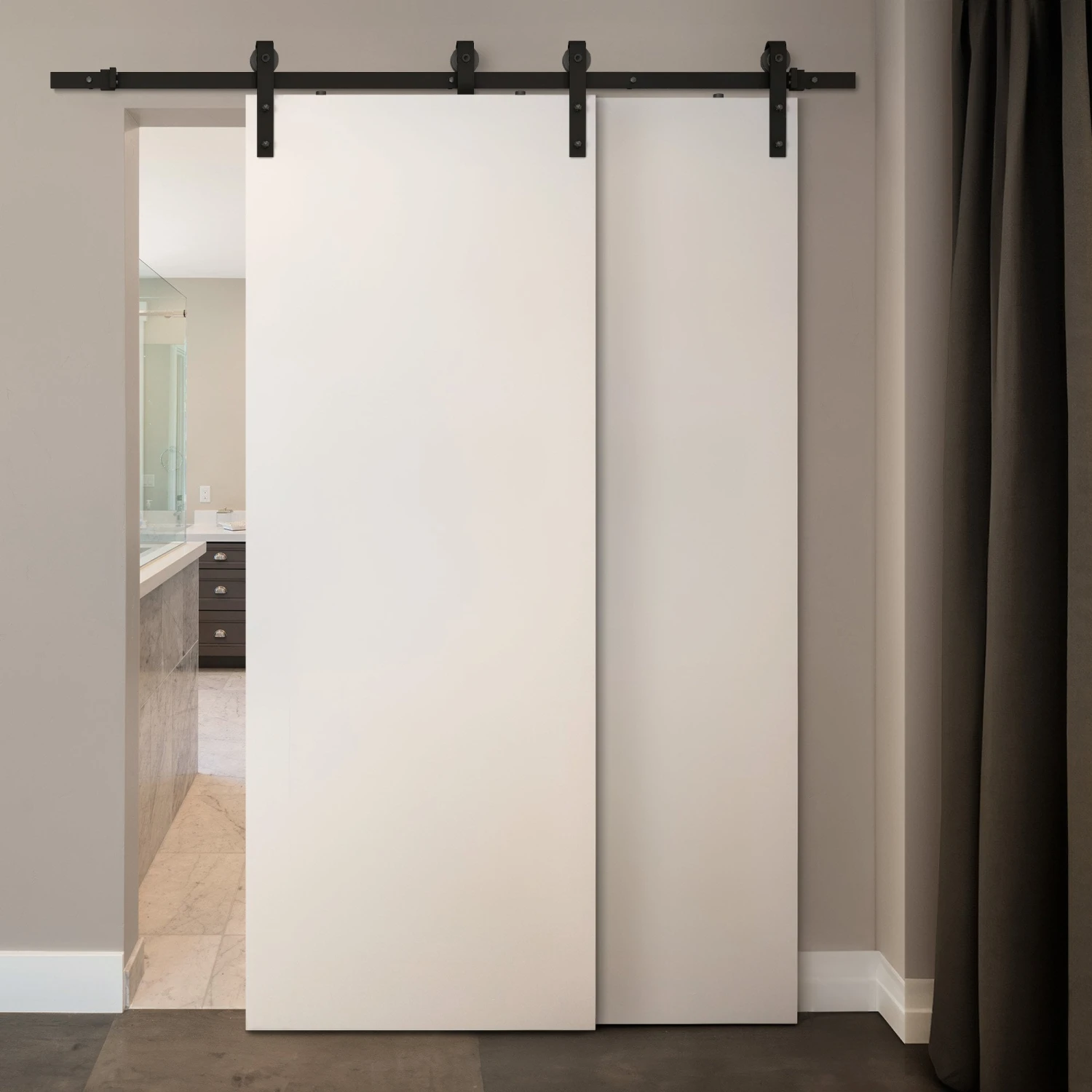 Matt Black 1.98m Sliding Barn Door Bypass Track - Face-Mounted Pair (119287) 1 Matt Black 1.98m Sliding Barn Door Bypass Track - Face-Mounted Pair (119287)