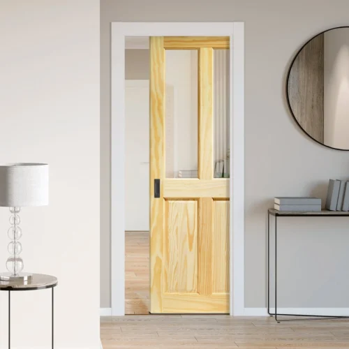 Clear Pine Unfinished Internal 2 Panel 2 Light Clear Glass Framed 100mm Pocket Door Set (123182)