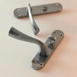 Scimitar Lever On Backplate Bathroom Door Handle Set - Satin Chrome (122292) 7 Scimitar Lever On Backplate Bathroom Door Handle Set - Satin Chrome (122292) -Oak Door Store 1725874625 14144700