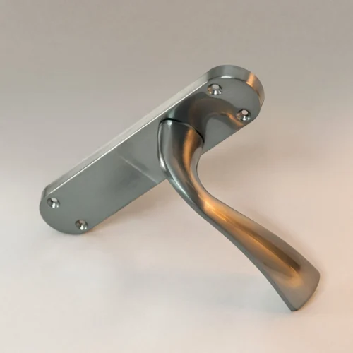 Scimitar Lever On Backplate Door Handle Set - Satin Chrome (122291) -Oak Door Store 1725874868 70300100