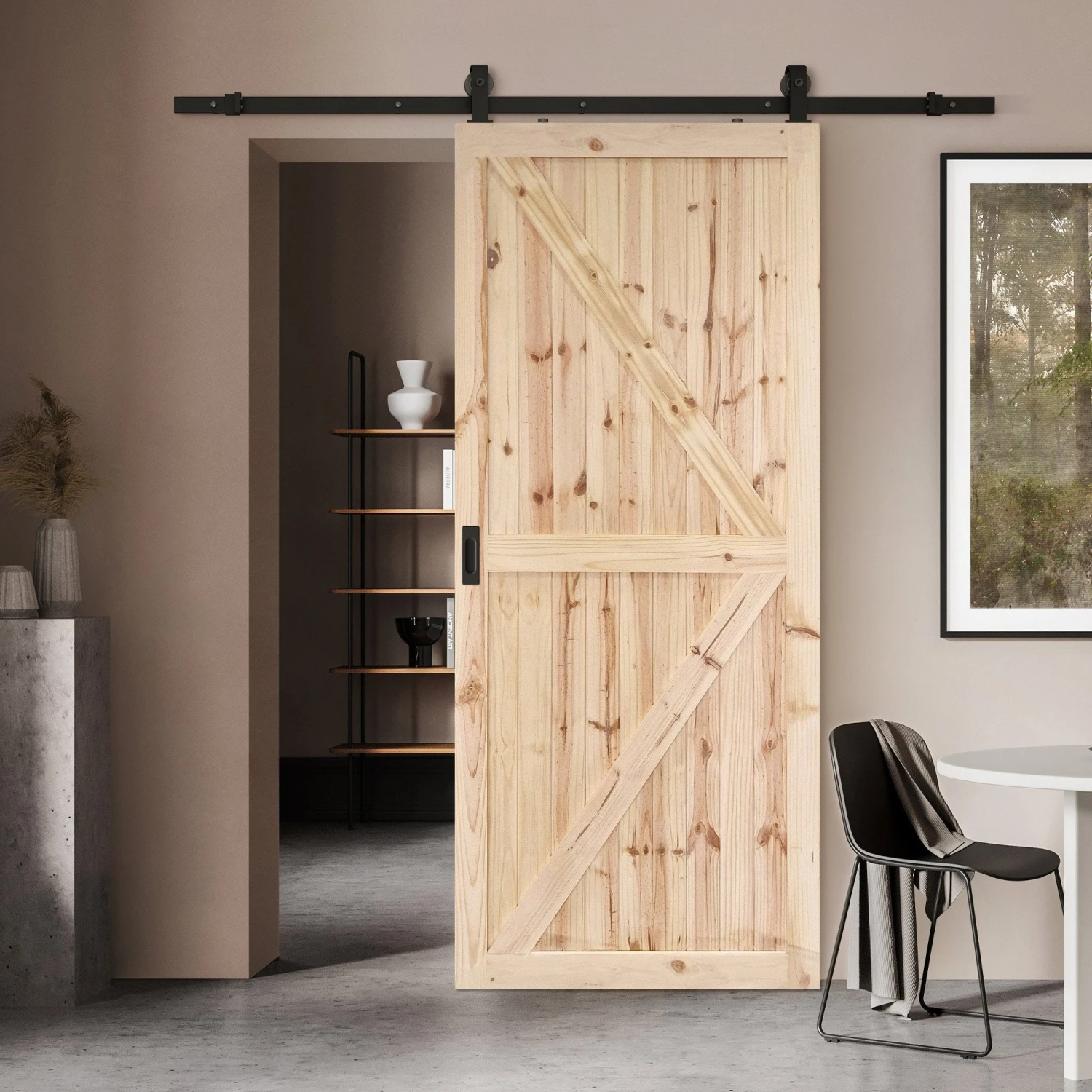 Internal Unfinished Knotty Pine Top Mounted Sliding Barn Door (123642) 1 Internal Unfinished Knotty Pine Top Mounted Sliding Barn Door (123642)