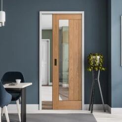 Oak Unfinished Farley 1 Light Clear Offset Glass Framed 100mm Pocket Door Set (123207)
