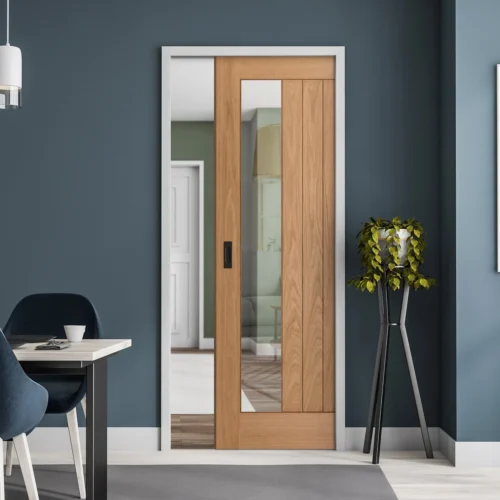 Oak Unfinished Farley 1 Light Clear Offset Glass Framed 100mm Pocket Door Set (123207)