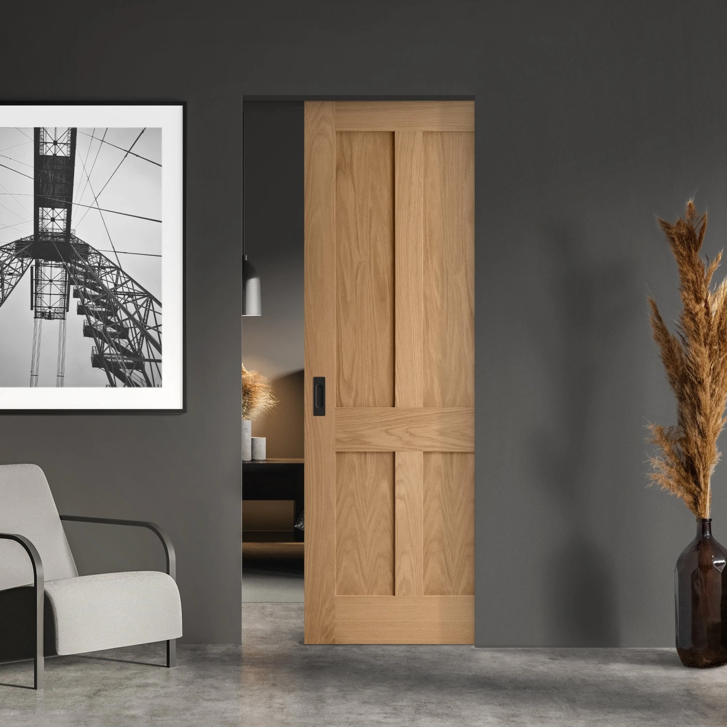 Oak Unfinished Victorian 4 Panel Flat Framed 100mm Pocket Door Set (123224) 1 Oak Unfinished Victorian 4 Panel Flat Framed 100mm Pocket Door Set (123224)