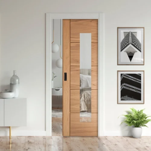 Oak Unfinished Parma 1 Light Clear Glass Framed 100mm Pocket Door Set (123210)