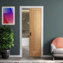 Oak Unfinished Pattern 10 1 Panel Framed 100mm Pocket Door Set (123214)
