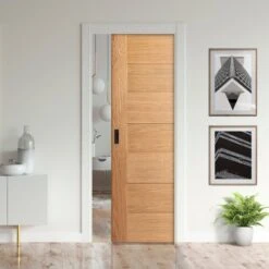 Oak Fully Finished Internal Edison 7 Panel Framed 100mm Pocket Door Set (123195)