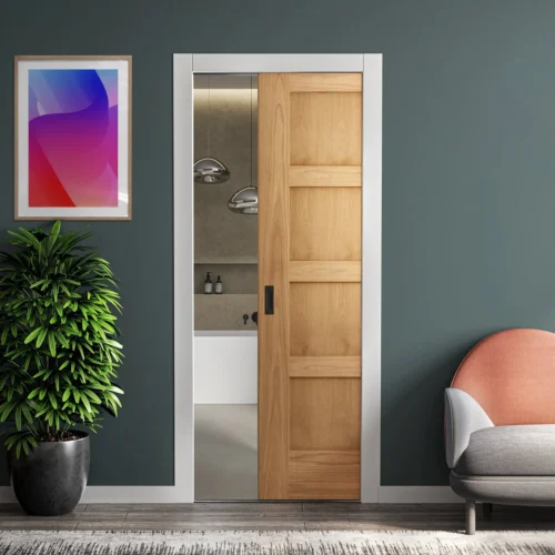 Oak Unfinished Shaker 4 Panel Framed 100mm Pocket Door Set (123217)