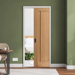 Oak Unfinished Toledo 3 Panel Framed 100mm Pocket Door Set (123219)