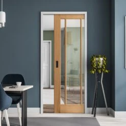 Oak Unfinished Toledo 3 Light Clear Glass Framed 100mm Pocket Door Set (123218)