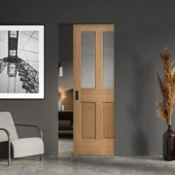 Oak Unfinished Victorian 2 Panel 2 Light Bevelled Glazed Framed 100mm Pocket Door Set (123220)