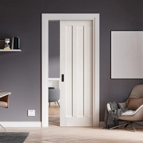 White Primed Internal Ashton 3 Panel Framed 100mm Pocket Door Set (123239)