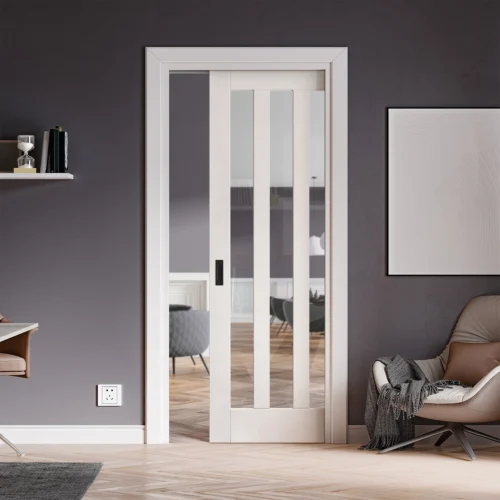White Primed Internal Ashton 3 Light Clear Glass Framed 100mm Pocket Door Set (123237)