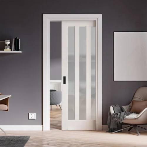 White Primed Internal Ashton 3 Light Obscure Glass Framed 100mm Pocket Door Set (123238)
