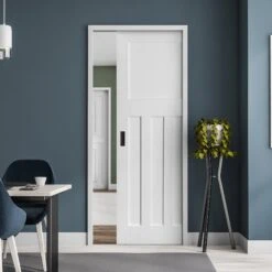 White Primed Internal 1930's DX 4 Panel Framed 100mm Pocket Door Set (123234)