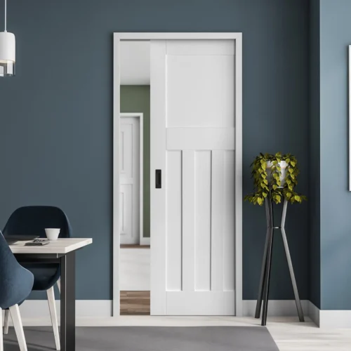 White Primed Internal 1930's DX 4 Panel Framed 100mm Pocket Door Set (123234)