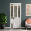 White Primed Internal Victorian 2 Panel 2 Light Clear Glass Framed 100mm Pocket Door Set (123275)