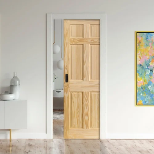 Clear Pine Unfinished Internal 6 Panel Framed 100mm Pocket Door Set (123184)
