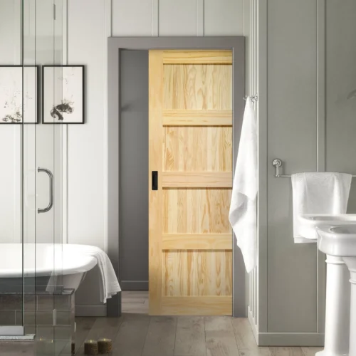 Clear Pine Unfinished Internal Shaker 4 Panel Framed 100mm Pocket Door Set (123190)