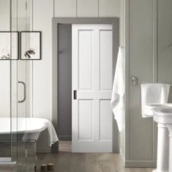 White Primed Internal Berkeley 4 Panel Framed 100mm Pocket Door Set (123243)