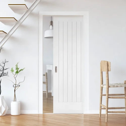 White Primed Internal Cottage 1 Panel Framed 100mm Pocket Door Set (123248)