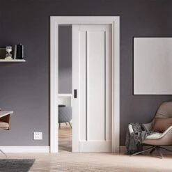 White Primed Internal Toledo 3 Panel Framed 100mm Pocket Door Set (123271)