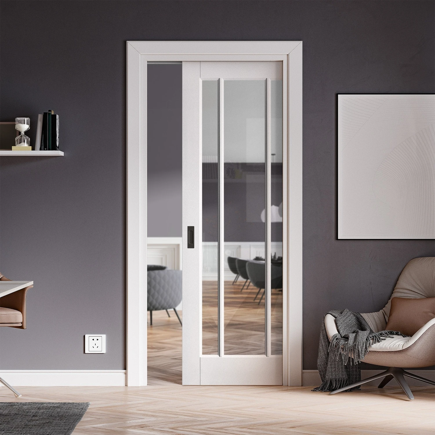 White Primed Internal Toledo 3 Light Clear Glass Framed 100mm Pocket Door Set (123270) 1 White Primed Internal Toledo 3 Light Clear Glass Framed 100mm Pocket Door Set (123270)