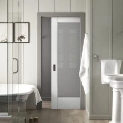 White Primed Internal Pattern 10 1 Light Obscure Glass Framed 100mm Pocket Door Set (123259)