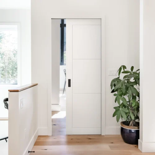 White Primed Internal Temple 3 Panel Framed 100mm Pocket Door Set (123269)