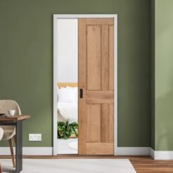 Rustic Oak Fully Finished Internal Victorian 4 Panel Framed 100mm Pocket Door Set (123192)