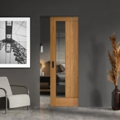 Oak Fully Finished Internal Farley 1 Light Clear Offset Glass Framed 100mm Pocket Door Set (123196)