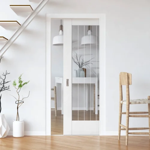 White Primed Internal Cottage 1 Light Glazed Obscure Lined Framed 100mm Pocket Door Set (123245)