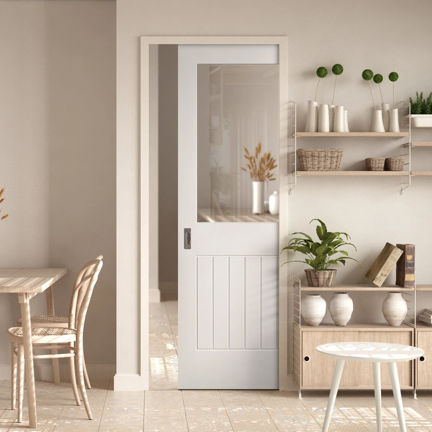 White Primed Internal Cottage 1 Panel 1 Light Clear Glass Framed 100mm Pocket Door Set (123247) 1 White Primed Internal Cottage 1 Panel 1 Light Clear Glass Framed 100mm Pocket Door Set (123247)