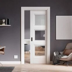 White Primed Internal Elegance Ripley 3 Light Clear Glass Framed 100mm Pocket Door Set (123253)