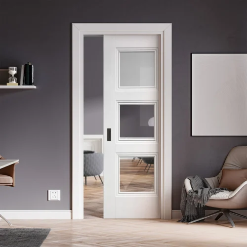 White Primed Internal Elegance Ripley 3 Light Clear Glass Framed 100mm Pocket Door Set (123253)