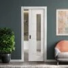 White Primed Internal Pedrena 7 Panel 1 Light Clear Glass Framed 100mm Pocket Door Set (123262)