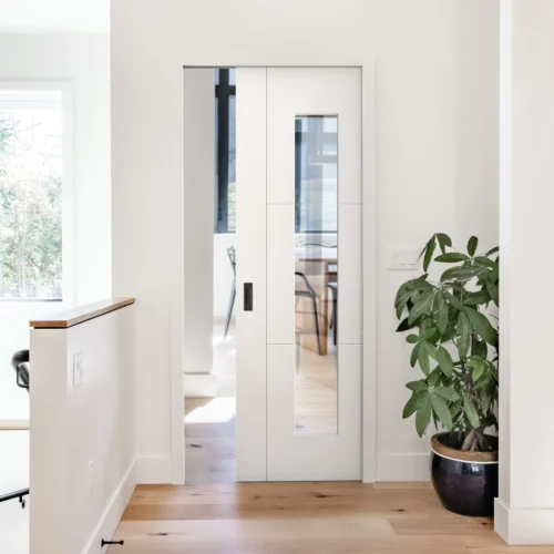White Primed Internal Trent 3 Panel 1 Light Clear Glass Framed 100mm Pocket Door Set (123272)