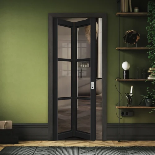 Jet Black Internal Fully Finished Industrial Studio 3 Light Clear Glass Bi-fold Door (124499)