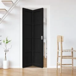 Jet Black Internal Fully Finished Industrial Studio 4 Panel Solid Bi-fold Door (124502)