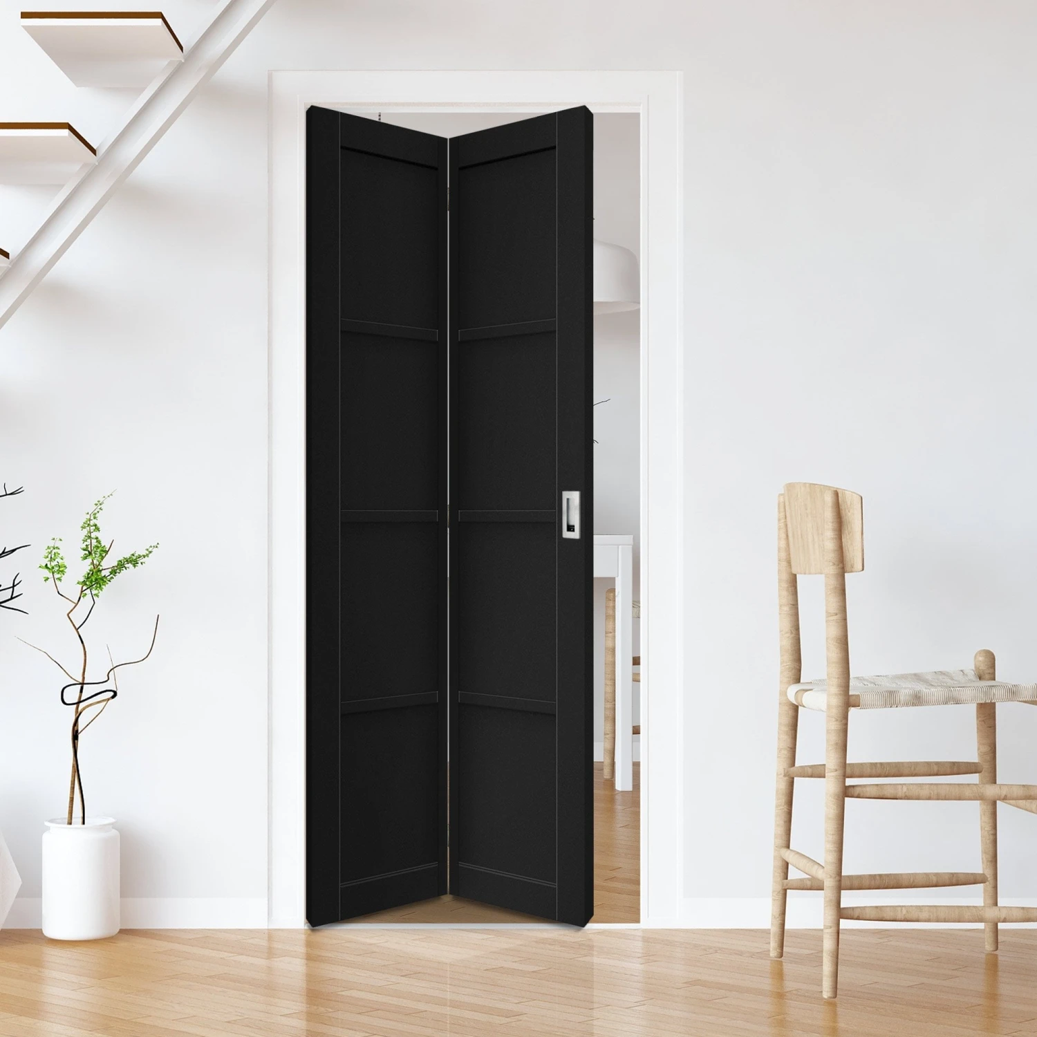 Jet Black Internal Fully Finished Industrial Studio 4 Panel Solid Bi-fold Door (124502) 1 Jet Black Internal Fully Finished Industrial Studio 4 Panel Solid Bi-fold Door (124502)