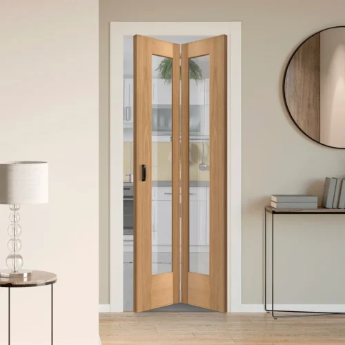 Oak Internal Unfinished Bi-fold Pattern 10 1 Light Clear Glass Door (108136)