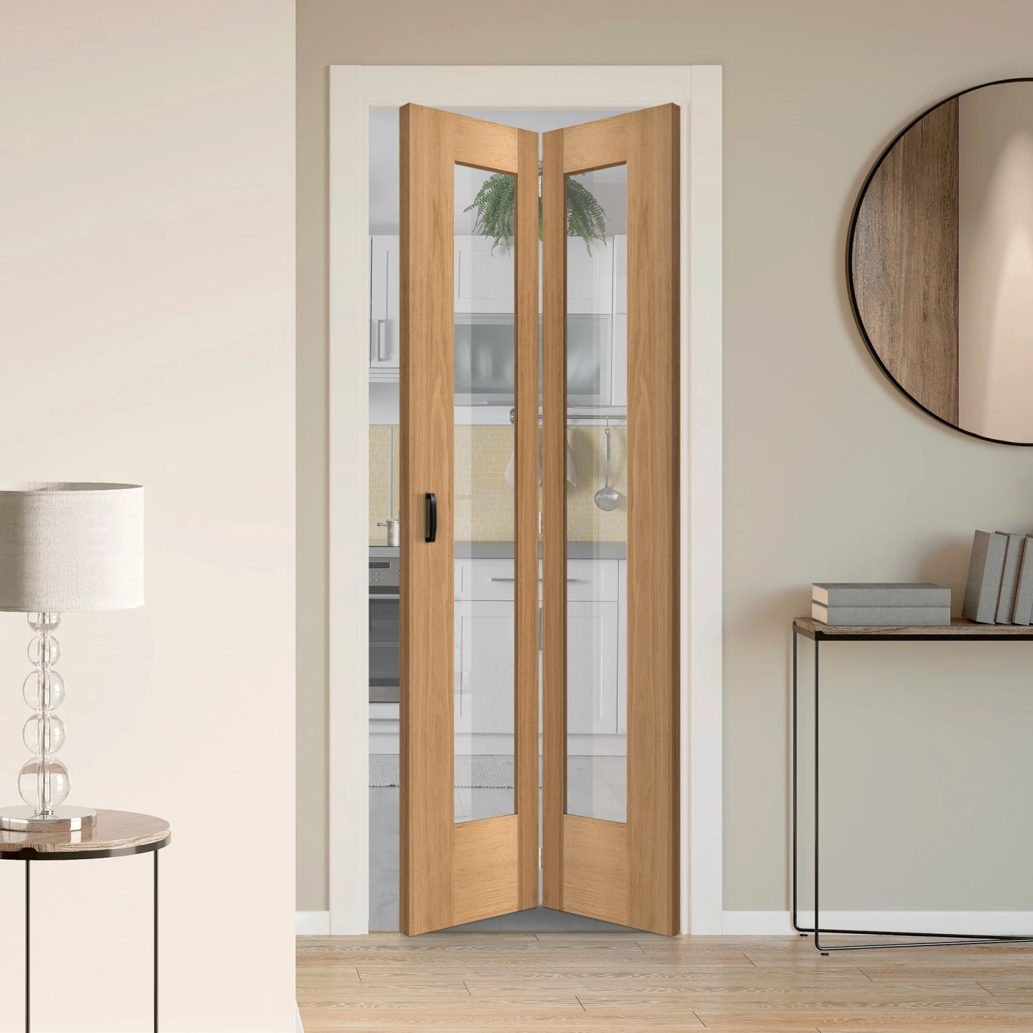 Oak Internal Unfinished Bi-fold Pattern 10 1 Light Clear Glass Door (108136) 1 Oak Internal Unfinished Bi-fold Pattern 10 1 Light Clear Glass Door (108136)
