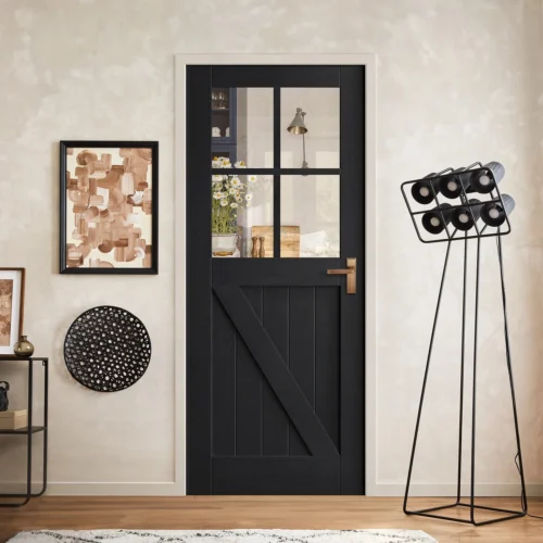 Black Internal Fully Finished Oak Barn Clear Glass Door (121611)