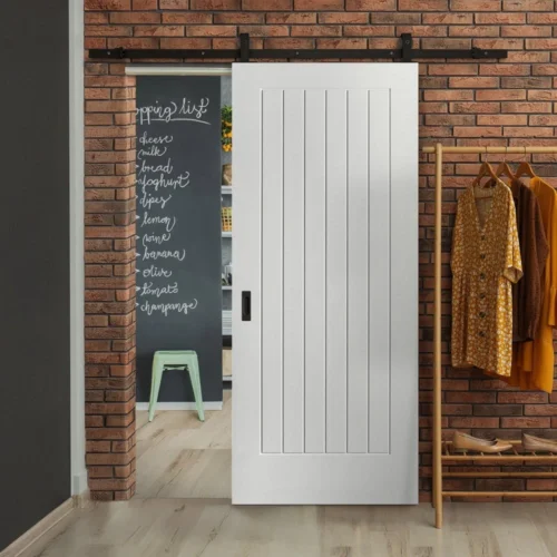 White Primed Internal Cottage 1 Panel Sliding Door - Black Top Mounted (120706)